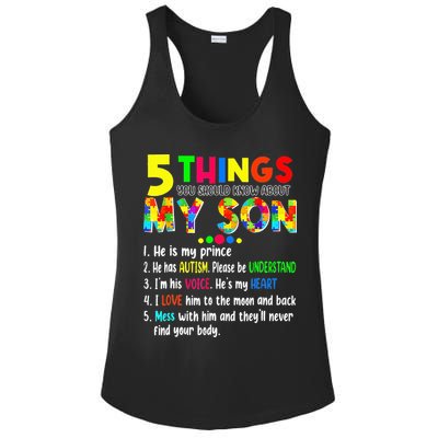 Autism quote 5 Things You Should Know About My Son Ladies PosiCharge Competitor Racerback Tank
