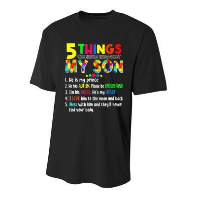 Autism quote 5 Things You Should Know About My Son Youth Performance Sprint T-Shirt
