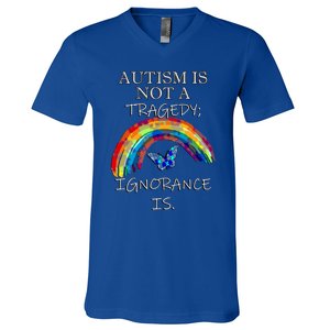 Acceptance Quote And Rainbow Autism Awareness Gift V-Neck T-Shirt