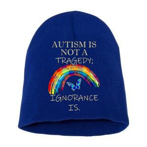 Acceptance Quote And Rainbow Autism Awareness Gift Short Acrylic Beanie