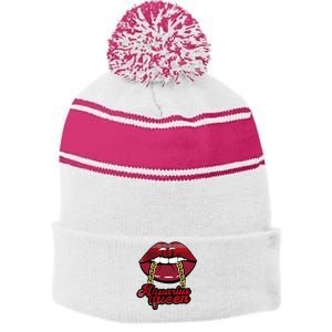 Aquarius Queen Astrology Zodiac Gift Stripe Pom Pom Beanie