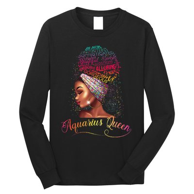 Aquarius Queen Afro Wo January February Melanin Birthday Long Sleeve Shirt