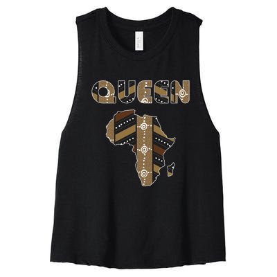 African Queen Art Pattern Africa Map Black Pride Couple Matching Women's Racerback Cropped Tank