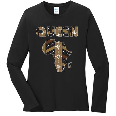 African Queen Art Pattern Africa Map Black Pride Couple Matching Ladies Long Sleeve Shirt