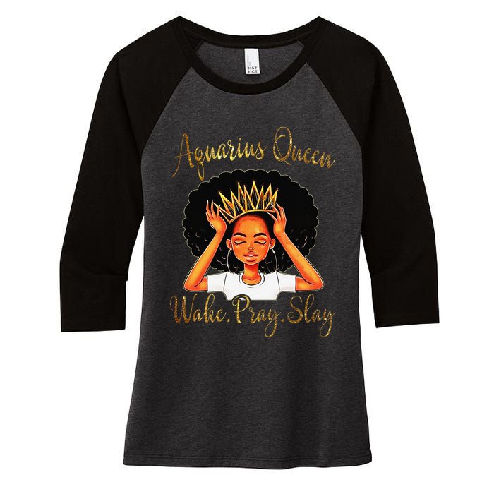 Aquarius Queens Are Born in January 20 February 18 Women's Tri-Blend 3/4-Sleeve Raglan Shirt