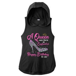 A Queens Are Born In September Birthday Gift Ladies PosiCharge Tri-Blend Wicking Draft Hoodie Tank