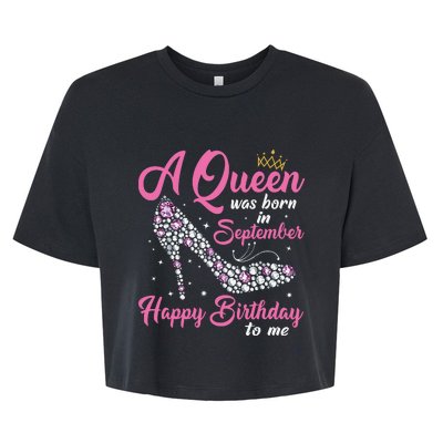 A Queens Are Born In September Birthday Girl Gift Bella+Canvas Jersey Crop Tee