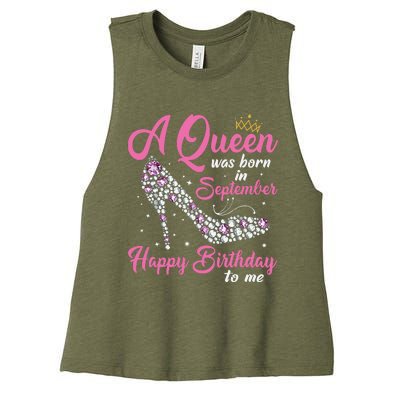 A Queens Are Born In September Birthday Girl Gift Women's Racerback Cropped Tank