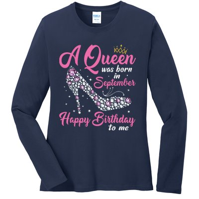 A Queens Are Born In September Birthday Girl Gift Ladies Long Sleeve Shirt