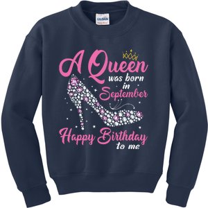 A Queens Are Born In September Birthday Girl Gift Kids Sweatshirt