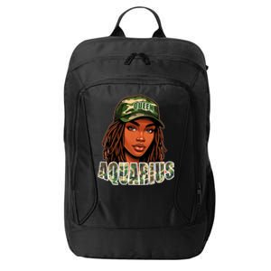 Aquarius Queen Black Woman Camo Hat Locs Birthday City Backpack