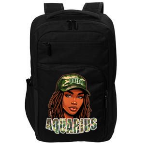 Aquarius Queen Black Woman Camo Hat Locs Birthday Impact Tech Backpack