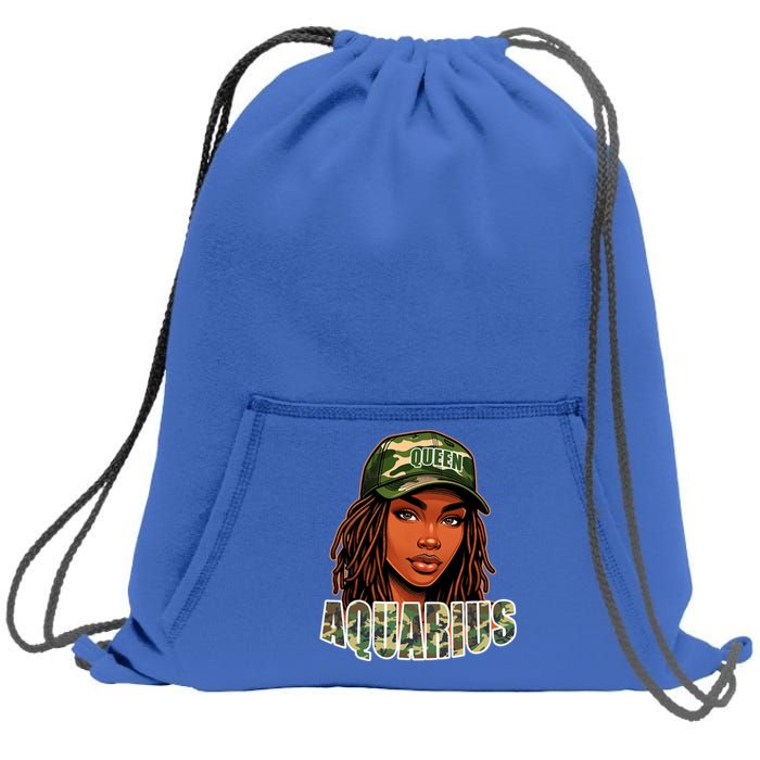 Aquarius Queen Black Woman Camo Hat Locs Birthday Sweatshirt Cinch Pack Bag