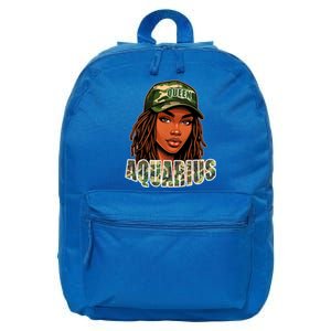 Aquarius Queen Black Woman Camo Hat Locs Birthday 16 in Basic Backpack