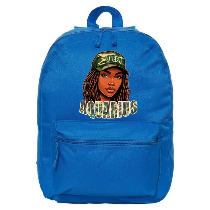 Aquarius Queen Black Woman Camo Hat Locs Birthday 16 in Basic Backpack