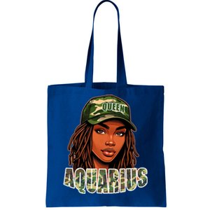 Aquarius Queen Black Woman Camo Hat Locs Birthday Tote Bag