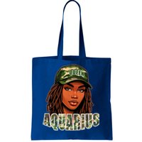 Aquarius Queen Black Woman Camo Hat Locs Birthday Tote Bag