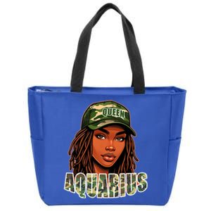 Aquarius Queen Black Woman Camo Hat Locs Birthday Zip Tote Bag