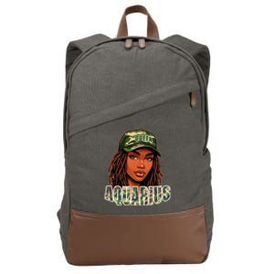 Aquarius Queen Black Woman Camo Hat Locs Birthday Cotton Canvas Backpack