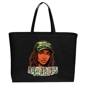 Aquarius Queen Black Woman Camo Hat Locs Birthday Cotton Canvas Jumbo Tote