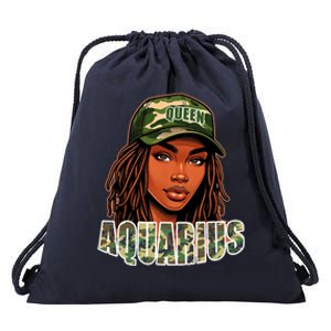 Aquarius Queen Black Woman Camo Hat Locs Birthday Drawstring Bag