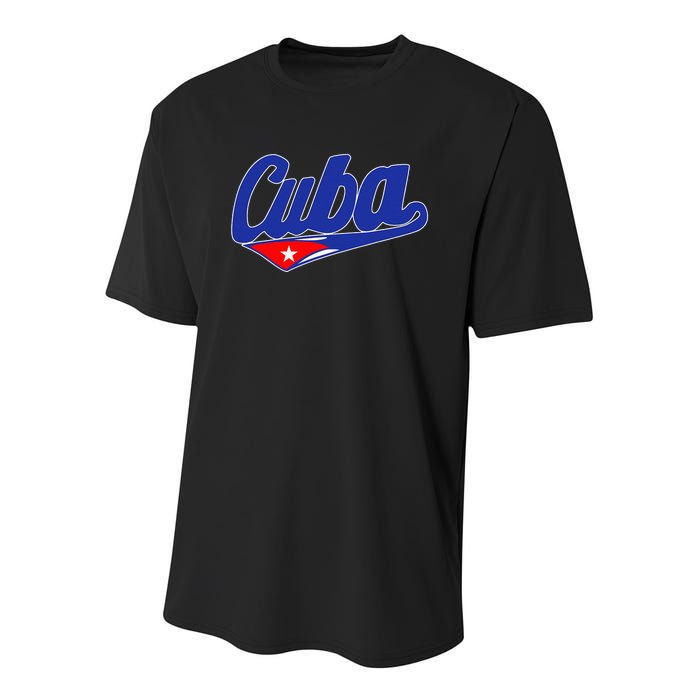 Asere Que Bola Cuban Havana Cuba Cuban Flag Baseball Youth Performance Sprint T-Shirt