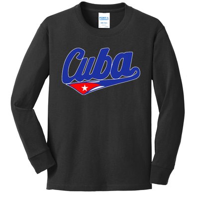 Asere Que Bola Cuban Havana Cuba Cuban Flag Baseball Kids Long Sleeve Shirt