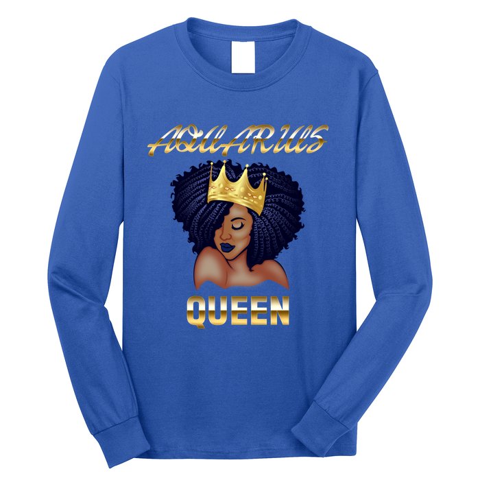 Aquarius Queen Born In Januaryfebruary Black Queen Birthday Funny Gift Long Sleeve Shirt