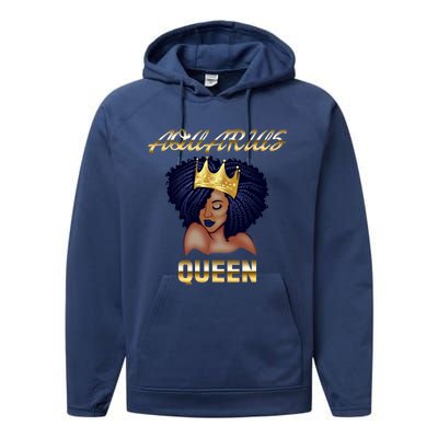 Aquarius Queen Born In Januaryfebruary Black Queen Birthday Funny Gift Performance Fleece Hoodie