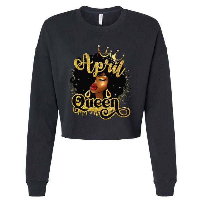 April Queen Birthday Afro African American Wo Cropped Pullover Crew