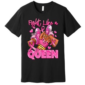 Afro Queen Black Women Breast Cancer Survivor Pink_ Ribbon Premium T-Shirt