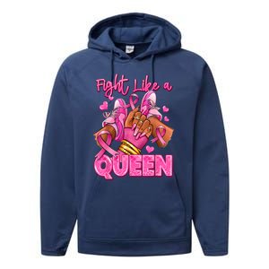 Afro Queen Black Women Breast Cancer Survivor Ribbon Performance Fleece Hoodie