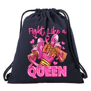 Afro Queen Black Women Breast Cancer Survivor Ribbon Drawstring Bag