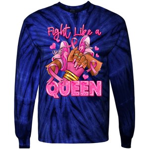 Afro Queen Black Women Breast Cancer Survivor Ribbon Tie-Dye Long Sleeve Shirt