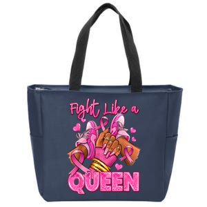 Afro Queen Black Women Breast Cancer Survivor Ribbon Zip Tote Bag