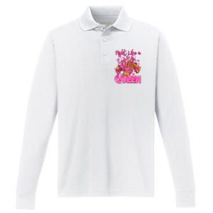 Afro Queen Black Women Breast Cancer Survivor Ribbon Performance Long Sleeve Polo