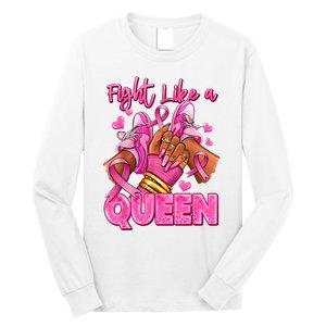 Afro Queen Black Women Breast Cancer Survivor Ribbon Long Sleeve Shirt