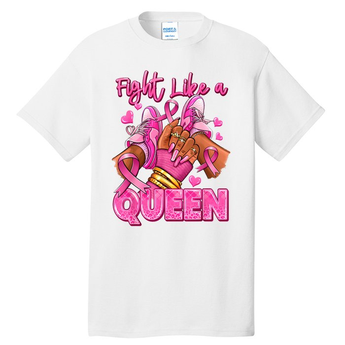 Afro Queen Black Women Breast Cancer Survivor Ribbon Tall T-Shirt