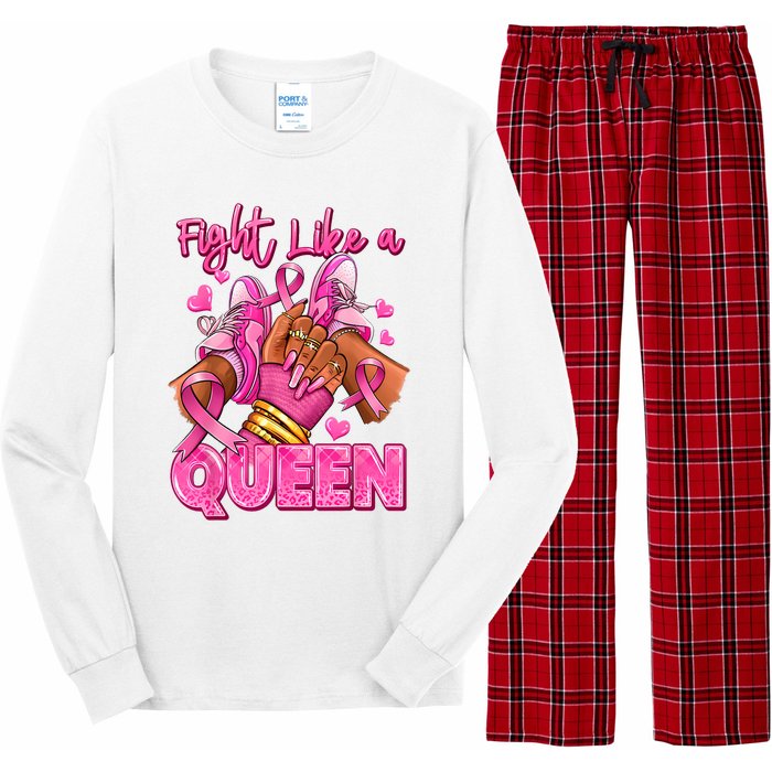 Afro Queen Black Women Breast Cancer Survivor Ribbon Long Sleeve Pajama Set