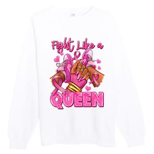 Afro Queen Black Women Breast Cancer Survivor Ribbon Premium Crewneck Sweatshirt