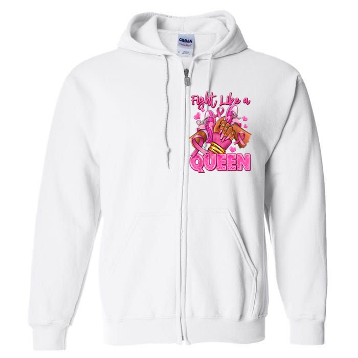 Afro Queen Black Women Breast Cancer Survivor Ribbon Full Zip Hoodie