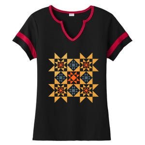 Autumn Quilt Block Cute Ladies Halftime Notch Neck Tee