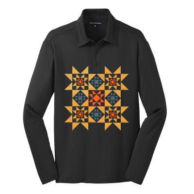 Autumn Quilt Block Cute Silk Touch Performance Long Sleeve Polo