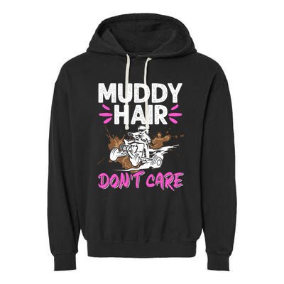 Atv Quad Biker Four Wheeler Vintage Muddy Hair Don't Care Gift Garment-Dyed Fleece Hoodie