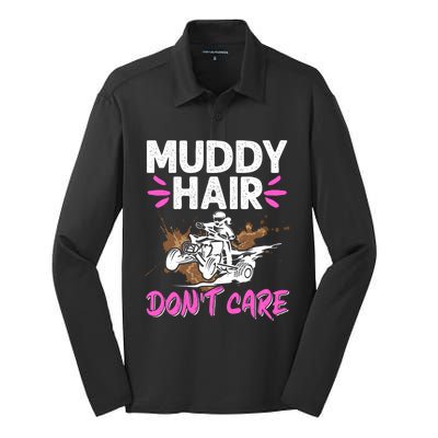 Atv Quad Biker Four Wheeler Vintage Muddy Hair Don't Care Gift Silk Touch Performance Long Sleeve Polo