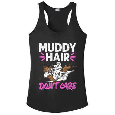 Atv Quad Biker Four Wheeler Vintage Muddy Hair Don't Care Gift Ladies PosiCharge Competitor Racerback Tank