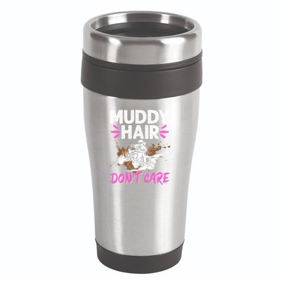 Atv Quad Biker Four Wheeler Vintage Muddy Hair Don't Care Gift 16oz Travel Tumbler