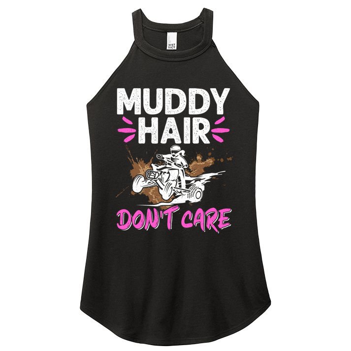 Atv Quad Biker Four Wheeler Vintage Muddy Hair Don't Care Gift Women's Perfect Tri Rocker Tank