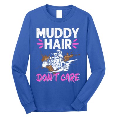 Atv Quad Biker Four Wheeler Vintage Muddy Hair Don't Care Gift Long Sleeve Shirt