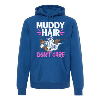 Atv Quad Biker Four Wheeler Vintage Muddy Hair Don't Care Gift Premium Hoodie